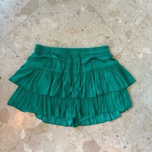 Mint shape Local boutique Green Ruffled Skirt with shorts under